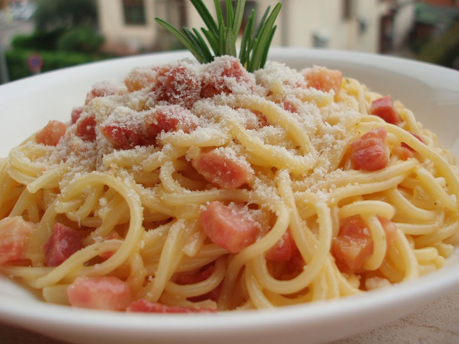 Спагетти карбонара с щековиной