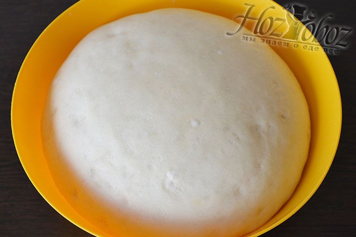Готовое тесто кладем в миску, накрываем и отправляет в теплое место чтобы позволить ему увеличиться в размере